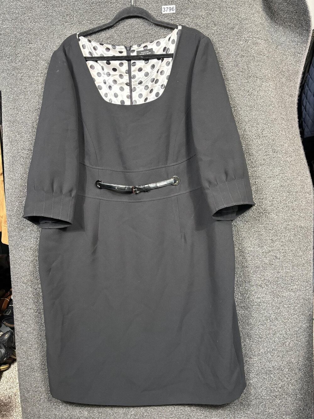 Tahari Arthur S. Levine Dress Womens 18W Black Sheath Belted Stretch Career